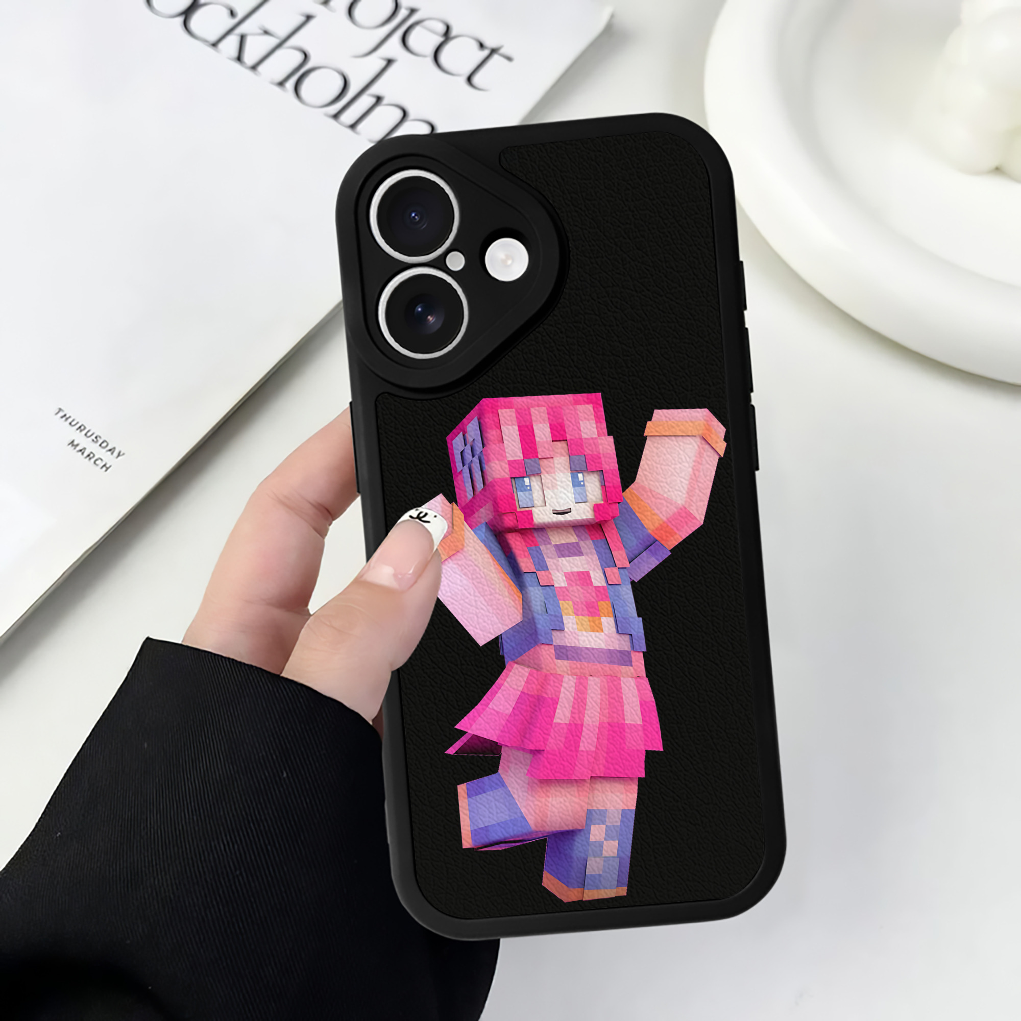（画像用） マインクラフト ブロックの世界 Minecraft MC Block world 【iPhone 16シリーズ対応】シリコンスマホケース（レザー調） 材質：シリコン